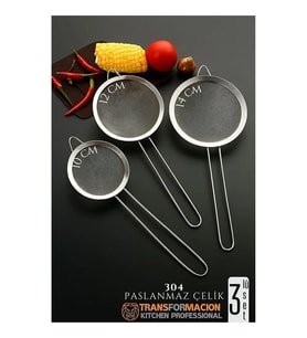 Süzgeç Seti 3 Boy Çok Amaçlı Süzgeç 304 Çelik Profesyoneller İçin 722009