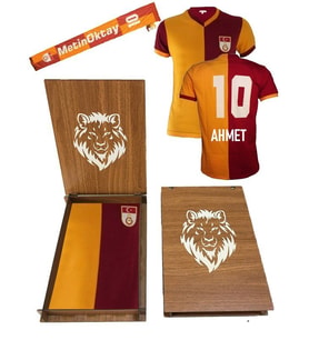 Galatasaray Metin Oktay Forması Atkı+Kişiye Özel Baskılı Ahşap Kutu Hediyeli (Sarı-Kırmızı)