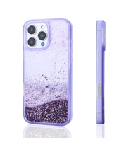 Apple iPhone 15 Pro Max Uyumlu Kılıf Sıvılı Simli Şeffaf Arka Yüzey Zore Keto Silikon Kapak (Mor)