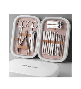 Krem 18 Parça Manikür-Pedikür Set Batık Tırnak Çıkarıcı ve Yüz Bakım Seti Çok Fonksiyonlu Çantalı Set no:8