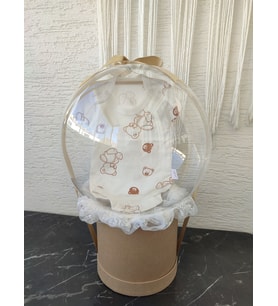 Büyülü Balon-Unisex Ayıcıklı Bebek Zıbın Kıyafet Doğum Tebrik Günü Hediye Sepeti Kutusu