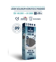 Musk KF94 Kore Tipi FFP2 Maske Antrasit Renk 10 Adet