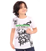 Toontoy Erkek Çocuk Önü Süs Cepli Yazı Baskılı Tişört (Beyaz)