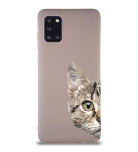 Samsung Galaxy A31 Soft Premier Kapak Catface Tasarımlı Silikon Kılıf - Pudra (Şeffaf)