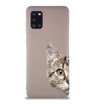 Samsung Galaxy A31 Soft Premier Kapak Catface Tasarımlı Silikon Kılıf - Pudra (Şeffaf)