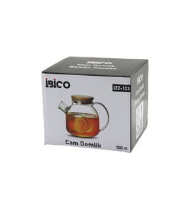 1000ML SADE DÜZ CAM DEMLİK  BAMBU DIŞ YÜZEY - METAL İÇ YÜZEY - SİLİKON CONTALI KAPAK (5343)