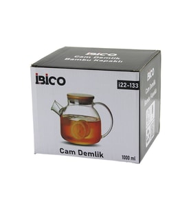 1000ML SADE DÜZ CAM DEMLİK BAMBU DIŞ YÜZEY - METAL İÇ YÜZEY - SİLİKON CONTALI KAPAK (5343)