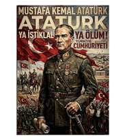 Ya İstiklal Ya Ölüm Atatürk Posteri Dekoratif Kanvas - Mdf Ahşap Tablo