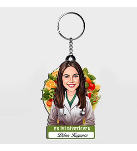 Karikatürlü - Kadın Diyetisyen İsimli Anahtarlık