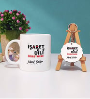 İşaret Dili Öğretmeni Kupa Bardak ve Anahtarlık (Beyaz)