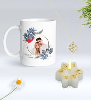 Yılbaşı Hediyesi BK Gift Kişiye Özel İsimli Fotoğraflı Beyaz Kupa Bardak, Kar Tanesi Kolye ve Kar Tanesi Mum Hediye Seti-1, Sevgiliye Hediye, Arkadaşa Hediye