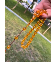 Ateş Kehribar Tesbih Mısır Model Sarı 33 Tane Sistem Püskül 35,5cm 9x10mm  A1070.030623