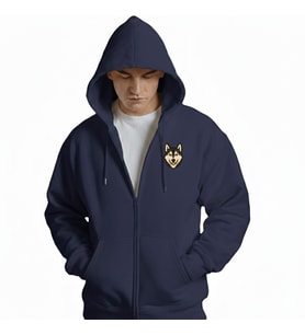 Erkek Husky Baskılı Oversize Fermuarlı Hoodie (Lacivert)