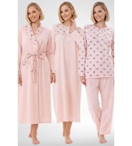 Mecit 6320 Pudra Büyük Beden Kadın Sabahlık Pijama Gecelik Set