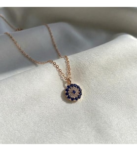 Kişiye Özel Şık Taşlı Nazar Boncuğu Kolye 925K Gümüş (Rose)
