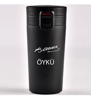 Kişiye Özel Paslanmaz Çelik 380 ml Vakumlu İmza Baskılı Termos - Isı Yalıtımlı, Sızdırmaz Kapak (Siyah)
