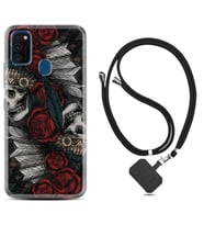 Samsung M21 M22 M23 M30 M31S M32 Kılıf Boyun Askılı Silikon Skull Rose 1673