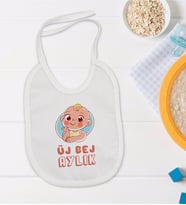 BK Kids Üj Bej Aylık Tasarımlı Beyaz Bebek Mama Önlüğü-1