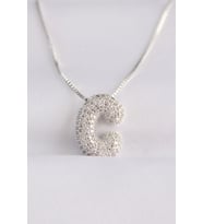 316L Çelik Zincirli Zirkon Taşlı C Harfli Silver Renk Bubble Kolye 5886