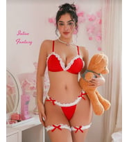 Intive Fantasy Kırmızı/Beyaz Bacak Aksesuarlı Bralet Tanga Takım