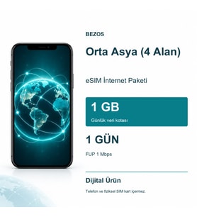 Orta Asya (4 Alan) eSIM İnternet Paketi Günlük 1 GB 1 Gün - FUP 1 Mbps