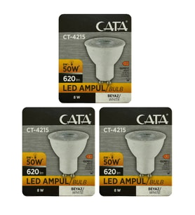 (3 Adet) Cata 8W (50W) 6500K (Beyaz Işık) GU10 Duylu Led Spot Ampul