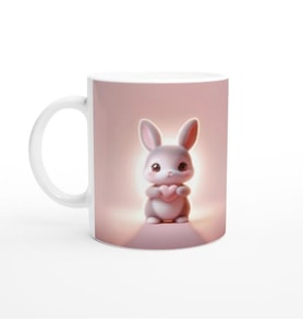 Kalpli Tavşan Figürlü Sevimli Pembe Temalı Baskılı Kupa Bardak