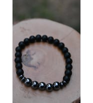 STONEAGE Unisex Doğal Taş Bileklik Gri Hematit ve Siyah Cam