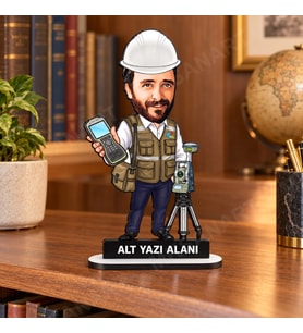 Harita Mühendisi Karikatürlü Kişiye Özel Karikatürlü 18 cm MDF Masaüstü Biblo - Geomatik Mühendisi Hediyesi Mühendise ve Teknik Meslek Sahibine Hediye