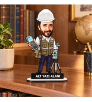 Harita Mühendisi Karikatürlü Kişiye Özel Karikatürlü 18 cm MDF Masaüstü Biblo - Geomatik Mühendisi Hediyesi Mühendise ve Teknik Meslek Sahibine Hediye