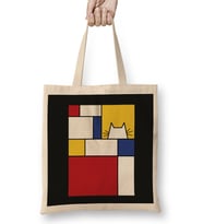 Piet Mondrian Inspired Cat Kedi Bez Çanta Uzun Saplı
