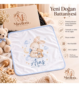 Kişiye Özel Erkek Bebek Battaniyesi – Mavi Biyeli Mirellora