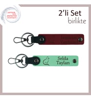 Patili Ruhların Tercihi, Kedili Motifli, İsme Özel Yazılı Anahtarlık, Bordo-Açık Yeşil