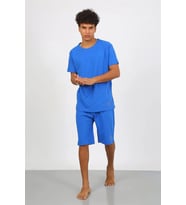 pilelistore- Erkek Pamuk Lakost Alt Üst Kaprili Pijama Takım Saks