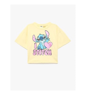 Koton Lisanslı Stitch Baskılı Sarı Kız Çocuk T-Shirt 6Skg10496Ak