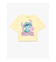 Koton Lisanslı Stitch Baskılı Sarı Kız Çocuk T-Shirt 6Skg10496Ak