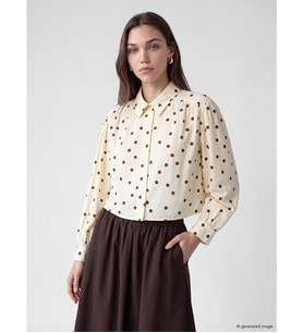 LCW Modest Ekru Puantiyeli Poplin Kadın Gömlek