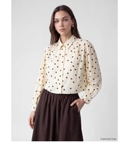 LCW Modest Ekru Puantiyeli Poplin Kadın Gömlek