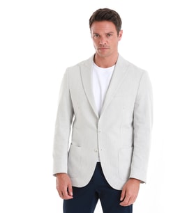 Hatemoğlu Beyaz  Slim Fit Çizgili Sivri Yaka Casual Ceket
