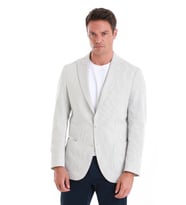 Hatemoğlu Beyaz  Slim Fit Çizgili Sivri Yaka Casual Ceket