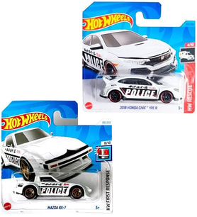 Hot Wheels Police 2 Araç Set - 2018 Honda Civic Type R & Mazda RX-7 (1/64)