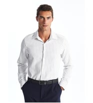 LCW BUSINESS Bej Slim Fit Uzun Kollu Çizgili Armürlü Erkek Gömlek
