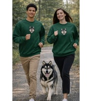 Siberian Husky Köpek Desenli Sevgili Sweatshirt – Unisex Çift Kombini (Koyu Yeşil)
