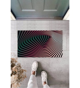 Dekoratif Dijital 3D Spiral Siyah-Pembe Kapı Paspası Dış Mekan Paspas (Krem)
