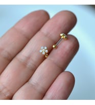 Çiçekli Helix Piercing Kıkırdak Cerrahi Çelik Gold Renk (Çok Renkli)