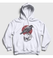 Presmono Unisex Beyaz Skull Crow Karga Kapüşonlu Sweatshirt 327081tt