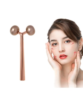 Metal Yüz Masaj Aleti Face Yoga Guasha 3D Roller Graston Aparatı Altın Renk
