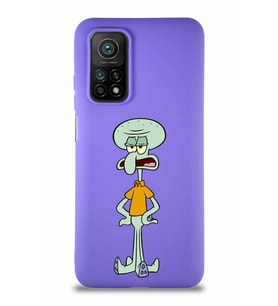 Xiaomi Mi 10T Pro Soft Premier Kapak Squidward Dokunaç Tasarımlı Silikon Kılıf - Mor (Şeffaf)