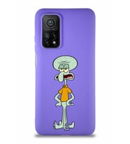 Xiaomi Mi 10T Pro Soft Premier Kapak Squidward Dokunaç Tasarımlı Silikon Kılıf - Mor (Şeffaf)