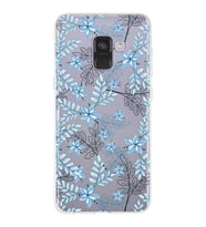 Samsung Galaxy A8 (2018) Uyumlu Kapak Floral Mavi Tasarımlı Şeffaf Silikon Kılıf